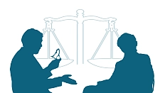 Schemen von zwei Personen im Gespräch