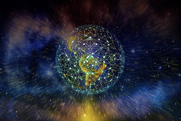 abstrakter Planet Erde im Weltall mit Datenpunkten